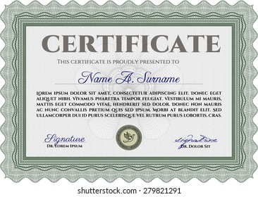 Certificate of achievement template. With complex linear background. Excellent design. Vector certificate template.