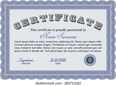 Certificate of achievement template. With complex linear background. Money style.Sophisticated design. 