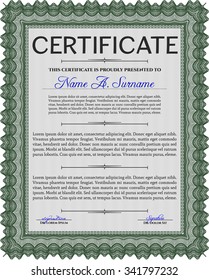 Certificate of achievement template. Cordial design. With guilloche pattern. Border, frame.