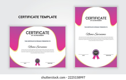 Leistungszertifikat Vorlage mit Kurvenlayout. Design des Schiedszeugnisses Diplomvektorzertifikatdesign für den Druck.