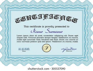 Certificate of achievement template. Customizable, Easy to edit and change colors.With guilloche pattern and background. Modern design. 