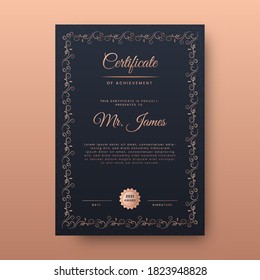 Certificate Of Achievement Template Design in Bronze and Dark Grey Color.