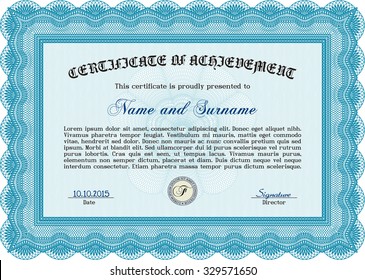 Plantilla de certificado de progreso. Diploma de terminación.Con un patrón de guilloche de gran calidad. Diseño artístico. 