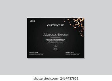 certificate achievement template diploma printable black color dark background flat gold gradient confetti blank award a4 a5 size design vector illustration