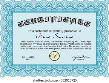 Certificate of achievement template. Easy to print. Lovely design. Money style.