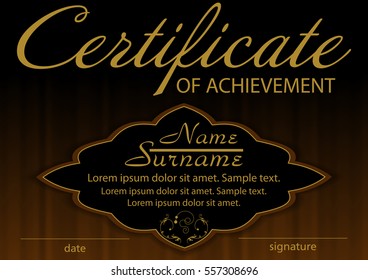 Certificate of achievement template. Elegant background. Winning the competition. Reward. Vector illustration.