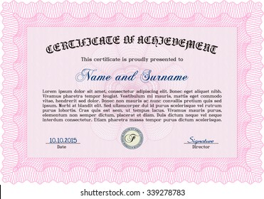 Certificate of achievement template. Elegant design. Easy to print. Diploma of completion.
