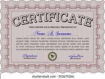 Certificate of achievement template. Elegant design. With quality background. Diploma of completion.