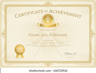 Certificate of achievement template with elegant gold border