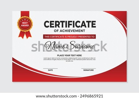 Certificate of achievement template with elegant wave design and modern white background, modern certificate award template