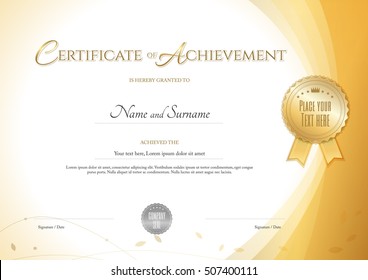 Certificate of achievement template with environment theme in gold color