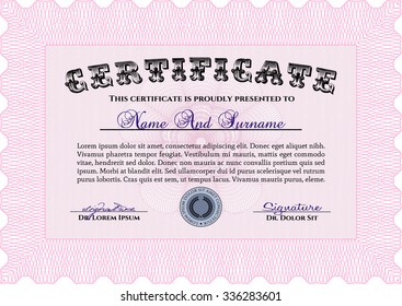 Certificate of achievement template. Excellent design. Money style.Complex background. 