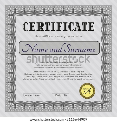 Certificate of achievement template.  Excellent design.  With great quality guilloche pattern.  Vector illustration.  Grey color.