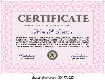 Certificate of achievement template. Frame certificate template Vector.With guilloche pattern. Artistry design. 
