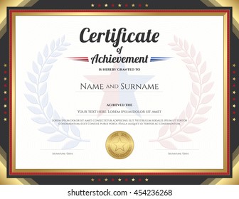 Certificate Of Achievement Template With Gold Border Theme And Awarded Wreath And Star Background