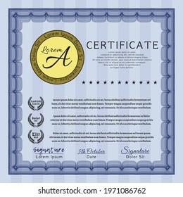 Certificate of achievement template.  Good design.     Blue color.