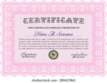 Certificate of achievement template. With great quality guilloche pattern. Vector pattern that is used in currency and diplomas.Sophisticated design. 