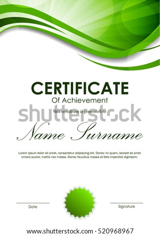 certificate achievement template green dynamic wavy のベクター画像