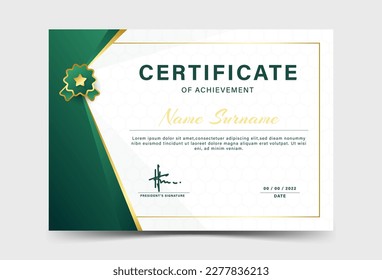 Certificate of achievement certificate template green and gold geometric effect.Award diploma design blank.frame Vector Illustration