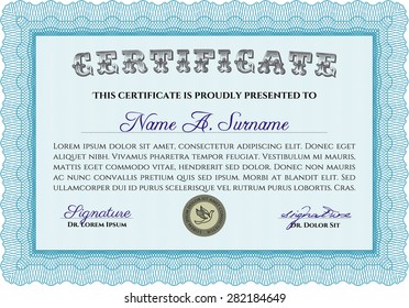 Certificate of achievement template. With guilloche pattern. Diploma of completion.Retro design. 