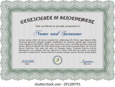 Plantilla de certificado de progreso. Con patrón de guilloche y fondo. Buen diseño. Vector de plantilla de certificado de marco.
