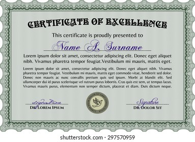 Plantilla de certificado de progreso. Con patrón de guilloche. Diploma de terminación.Diseño retro. 
