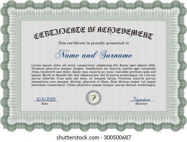 Plantilla de certificado de progreso. Con patrón de guilloche. Diploma de terminación.Diseño retro. 
