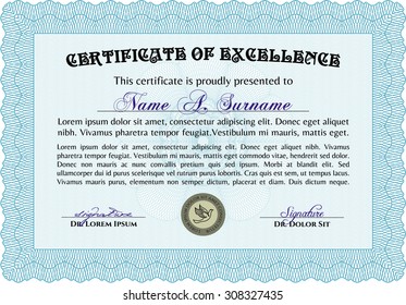 Certificate of achievement template. With guilloche pattern. Diploma of completion.Retro design. 