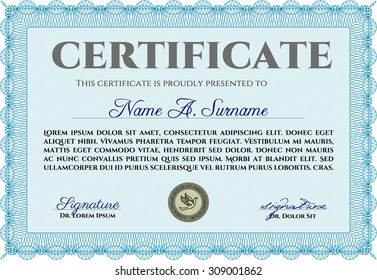 Certificate of achievement template. With guilloche pattern. Diploma of completion.Retro design. 