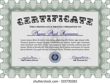 Certificate of achievement template. With guilloche pattern. Diploma of completion.Retro design. 