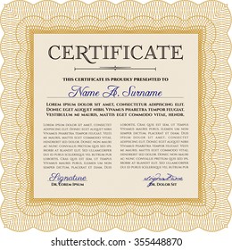 Certificate of achievement template. With guilloche pattern. Money style.Complex design. 