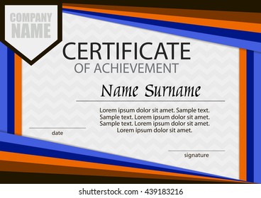 Certificate of achievement template. Horizontal. Winning the competition. Reward. Award winner. Vector illustration.