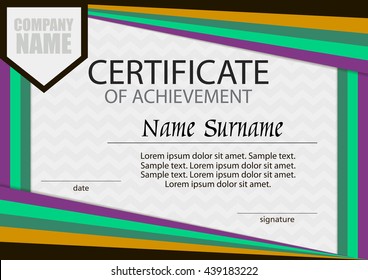 Certificate of achievement template. Horizontal. Winning the competition. Reward. Award winner. Vector illustration.