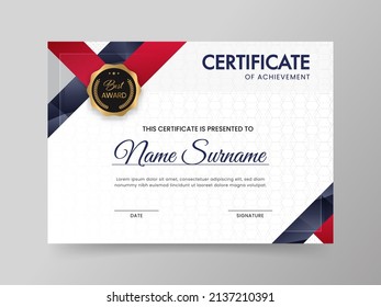 Certificate Of Achievement Template With Label Badge Against Gray Background.