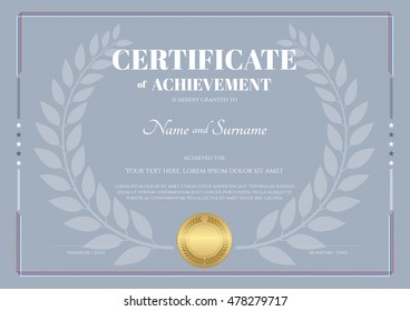 Certificate of achievement template with laurel wreath and grey background