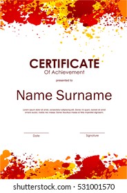 Certificate of achievement template with light colorful grunge background. Vector illustration