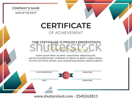 Certificate of achievement template with modern corporate design concept. Certificate of appreciation for award, business recognition, diploma, online courses