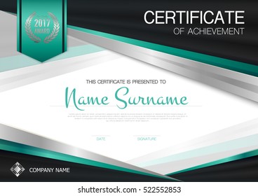 Certificate of achievement template with modern luxury background green ribbon and place for your text vector illustration