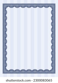 Certificate of achievement template.  Money Pattern design.  With great quality guilloche pattern.  Vector illustration.  Blue color.
