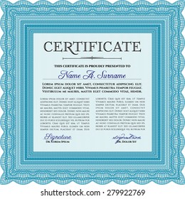 Certificate of achievement template. Money style.With complex linear background. Nice design. 