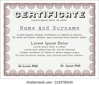 Certificate of achievement template.  Perfect design.  With great quality guilloche pattern.  Vector illustration.  Red color.