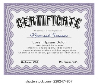 Certificate of achievement template.  Perfect design.  With complex linear background.    Violet color.