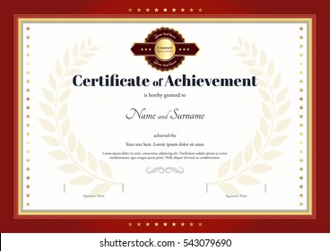 Certificate of achievement template with red border and red gold seal