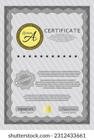 Certificate of achievement template.  Retro design.  With complex background.    Grey color.