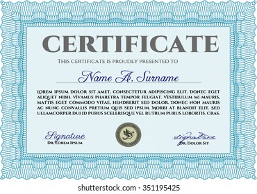 Certificate of achievement template. Retro design. Printer friendly. Money style.