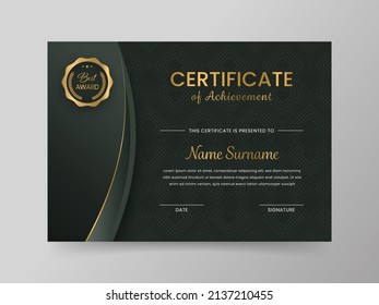 Certificate Of Achievement Template With Rhombus Overlay Pattern In Dark Color.