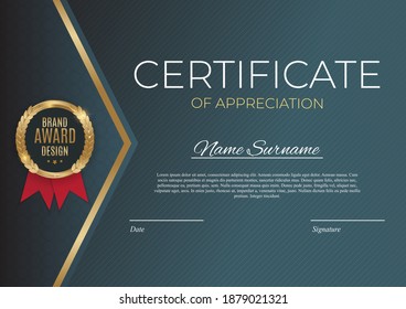 Certificate of achievement template set Background with gold badge and border. Award diploma design blank. Vector Illustration