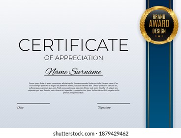 Certificate of achievement template set Background with gold badge and border. Award diploma design blank. Vector Illustration EPS10