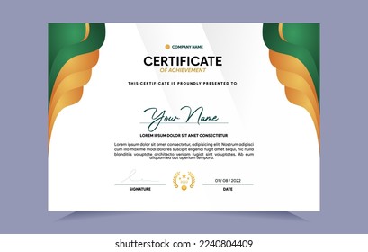 Certificate of achievement template set with gold badge. For award, business, and education needs. Vector Illustration