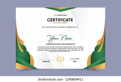 Certificate of achievement template set with gold badge. For award, business, and education needs. Vector Illustration